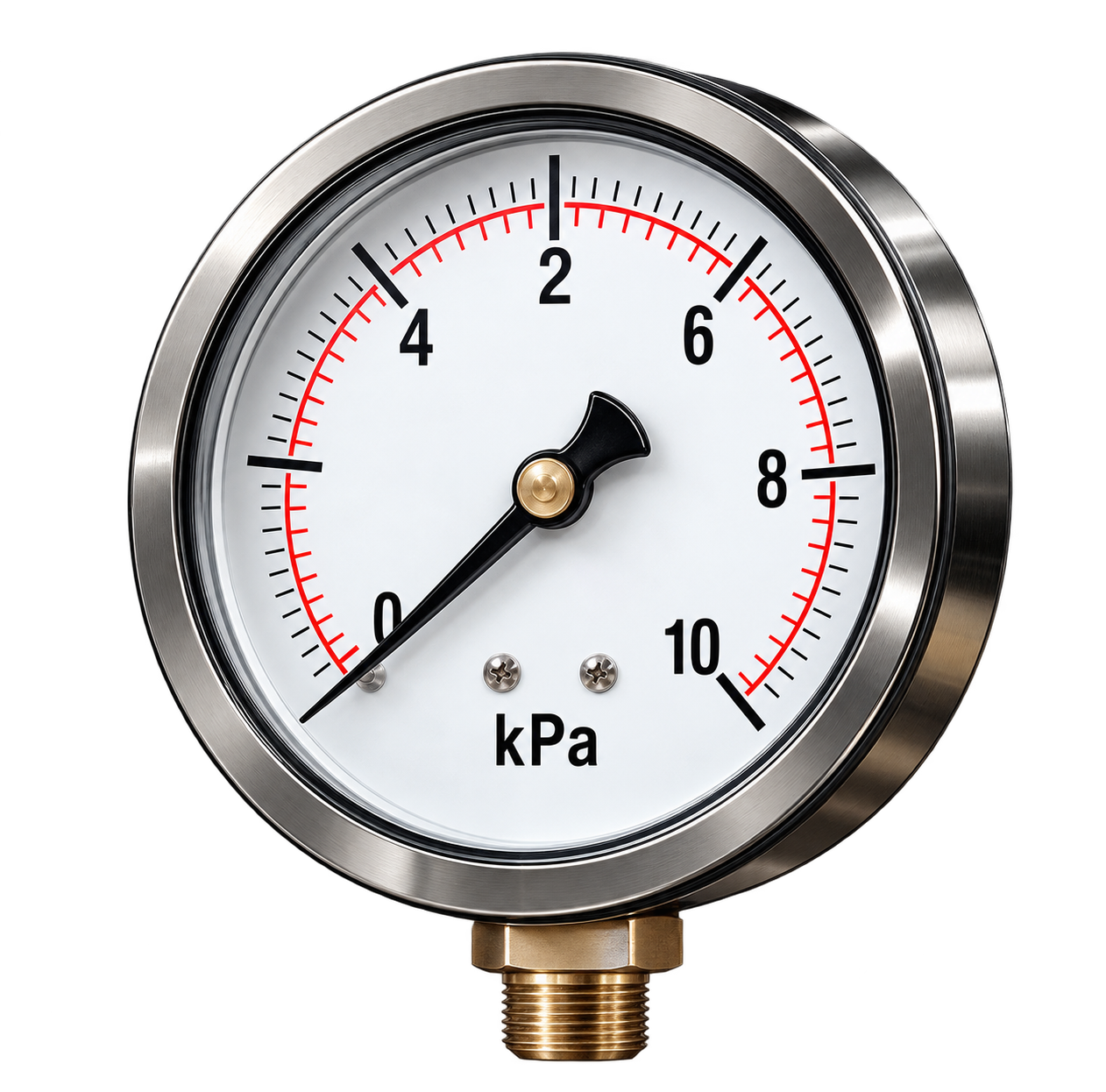 Industrial pressure gauge with brass fitting for inspection